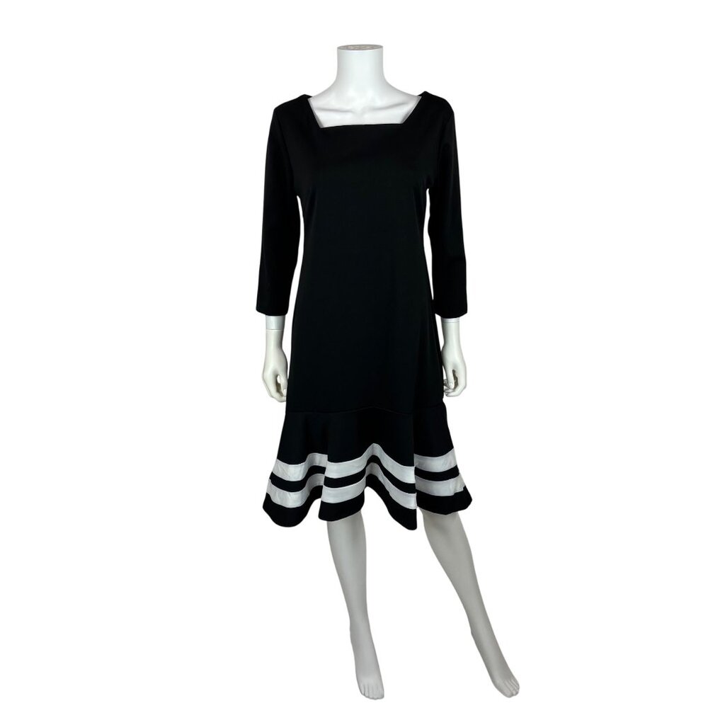 ACEVOG Black White Dress Womens Large NWT Retro Wiggle Striped Tiered Skirt
